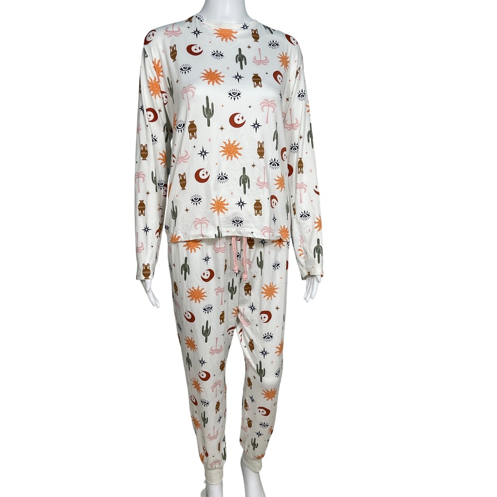 Chelsea Peers Pajama Set Large 100% Cotton Cozy Boho Desert Celestial Sleepwear